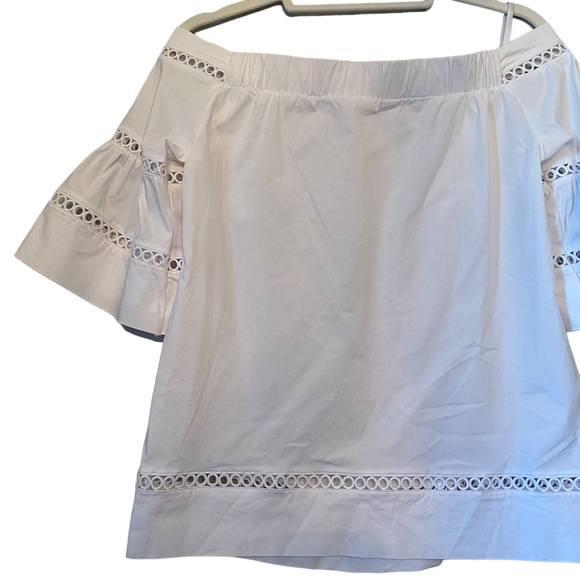 Michael Kors Embroidered White Off the Shoulder Blouse with Eyelet Detail - Picture 10 of 14